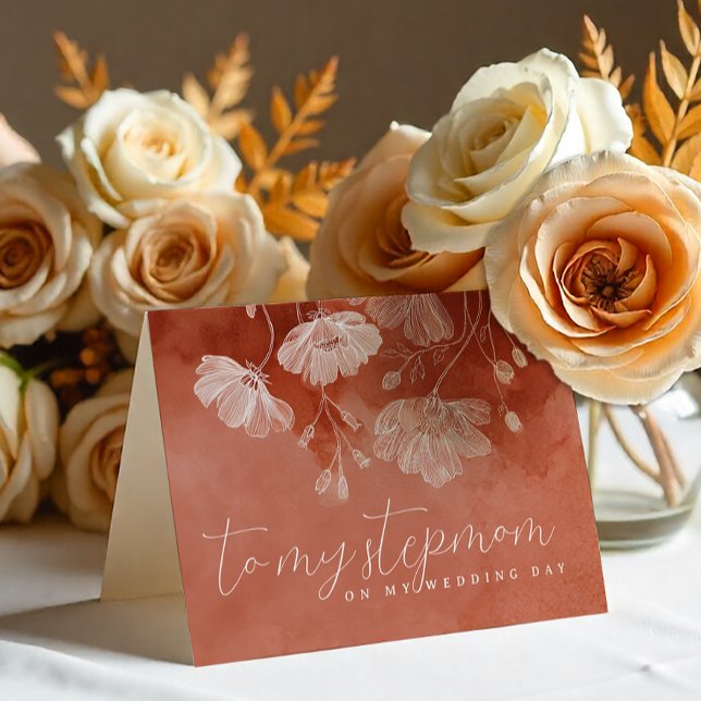 Agradecimiento Tarjeta de boda floral de terracota – Para mi madr (Stepmom - On Wedding Day Card)