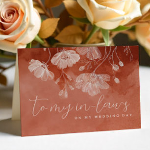 Agradecimiento Tarjeta de boda floral rojiza para suegros