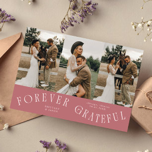 Agradecimiento Tarjeta de boda multi foto rosa para siempre agrad
