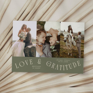 Agradecimiento Tarjeta de Bodas con Varias Fotos Verde Menta "Amo
