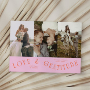 Agradecimiento Tarjeta de Bodas Multi Foto Rosa Naranja Amor & Gr