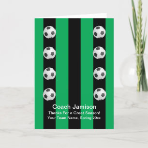 Agradecimiento Tarjeta de bolas de fútbol para entrenador, verde,