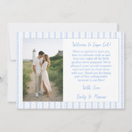 Agradecimiento Tarjeta de bolsa de bienvenida de boda azul con co