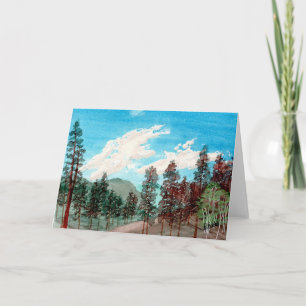 Agradecimiento Tarjeta de bosque de pinos y nubes hermosas