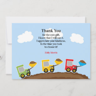 Agradecimiento Tarjeta de camiones de construcción de agradecimie
