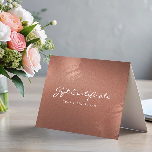 Agradecimiento Tarjeta de Certificado de Regalo Empresarial de Br (Stylish Bronze Business Gift Certificate Card)
