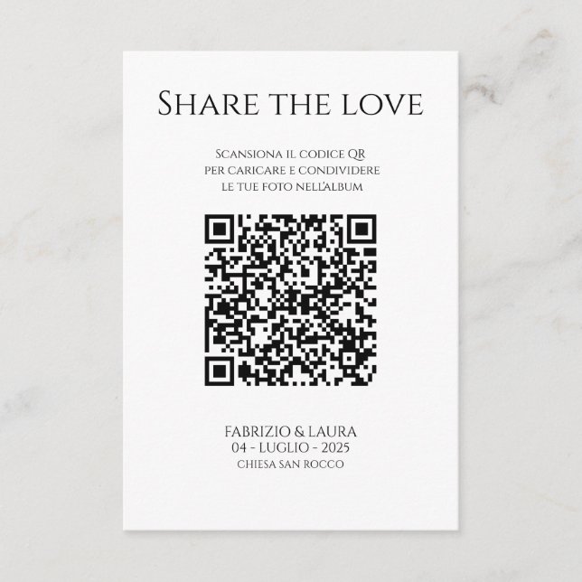 Agradecimiento Tarjeta de código QR de boda - Comparte el amor (Anverso)