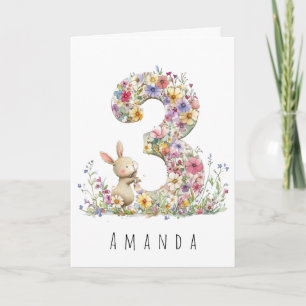 Agradecimiento Tarjeta de conejito floral para el tercer cumpleañ