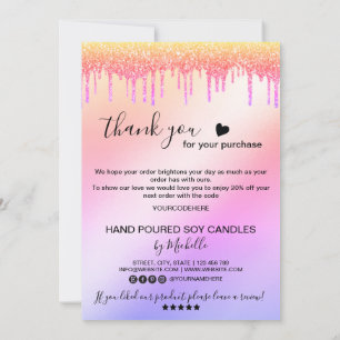 Agradecimiento Tarjeta de cuidado de velas Gracias Tarjeta Añadir