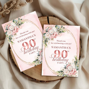 Agradecimiento Tarjeta de cumpleaños 90 Chic Blush Pink Gold Euca