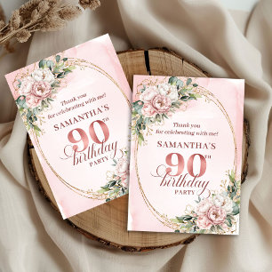 Agradecimiento Tarjeta de cumpleaños 90 Chic Dusty Pink Gold Euca