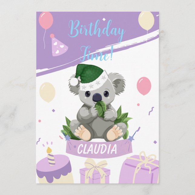 Agradecimiento Tarjeta de cumpleaños adorable de koala con globos (Anverso)