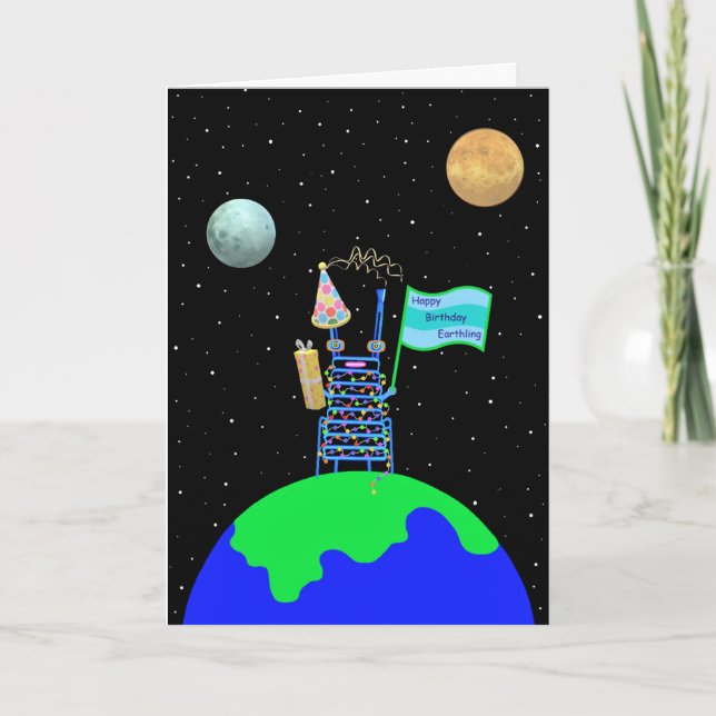 Agradecimiento Tarjeta de cumpleaños Alien 1 con verso de Jo Imag (Anverso)