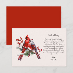 Agradecimiento Tarjeta de cumpleaños con bayas de cardenales rojo