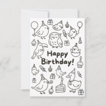 Tarjeta de cumpleaños con garabato de pájaro minim