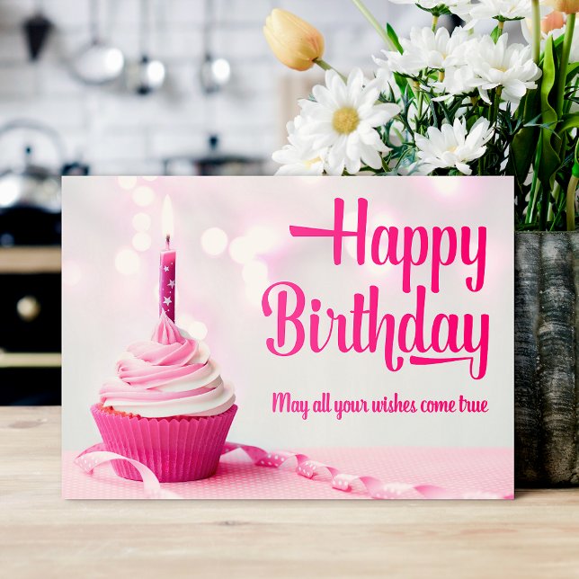 Agradecimiento Tarjeta de cumpleaños Cupcake Rosa Feliz Cumpleaño (Happy Birthday Pink Cupcake Birthday Card)