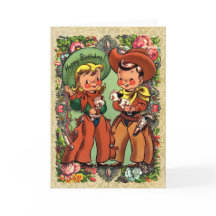 Tarjeta de cumpleaños Cute Cowboy y Cowgirl