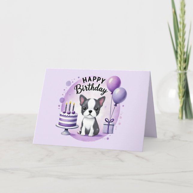 Agradecimiento Tarjeta de cumpleaños de adorable Boston Terrier (Anverso)
