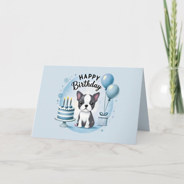 Agradecimiento Tarjeta de cumpleaños de adorable Boston Terrier (Anverso)