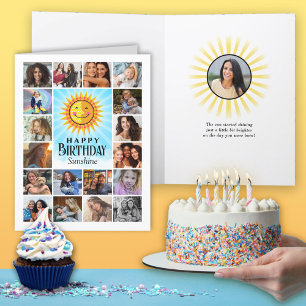 Agradecimiento Tarjeta de cumpleaños de Collage de fotos azul ama