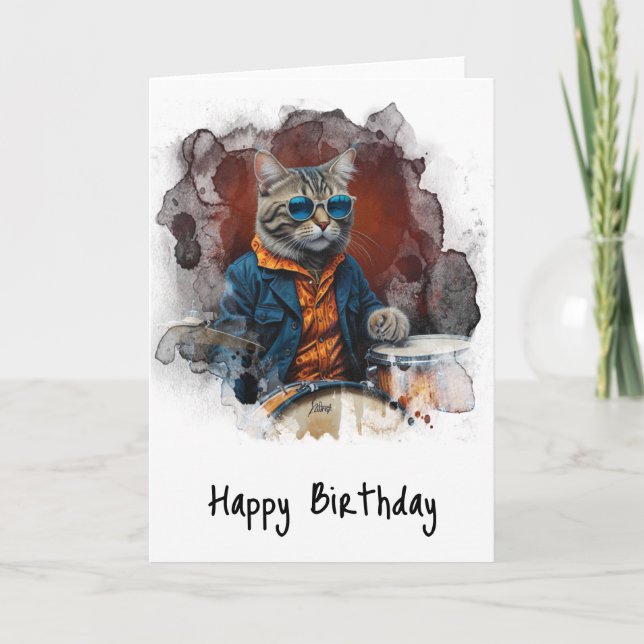 Agradecimiento *~* Tarjeta de cumpleaños de DRUMMER de Gato de ca (Anverso)