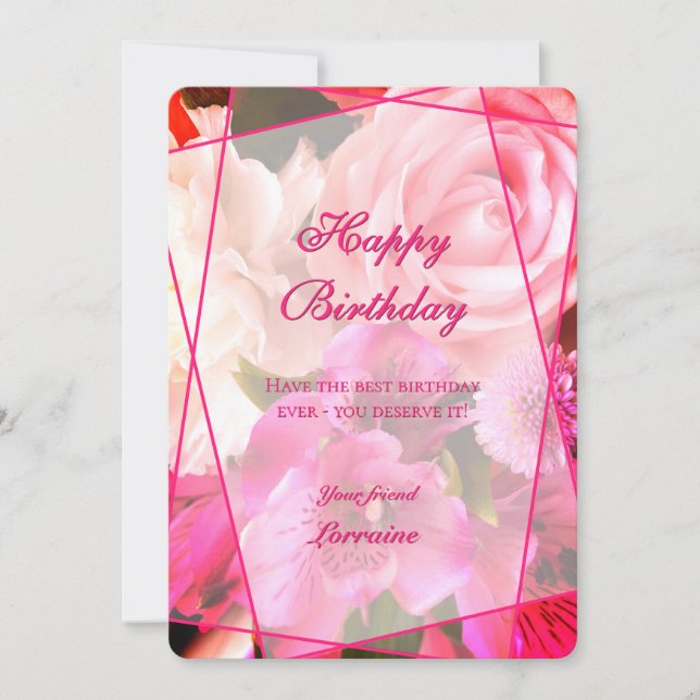 Agradecimiento Tarjeta de cumpleaños de flores fucsia (Anverso)