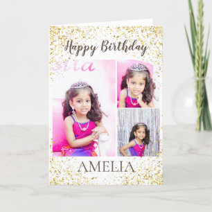 Agradecimiento Tarjeta de cumpleaños de fotos personalizada Gold 