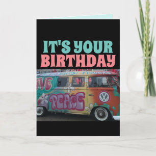 AGRADECIMIENTO TARJETA DE CUMPLEAÑOS DE HIPPIE CON FURGONETA DIVE