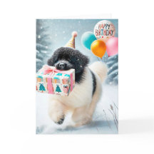 Tarjeta de cumpleaños de invierno de Landseer Newf