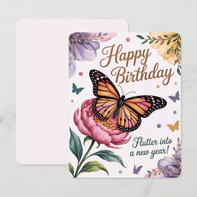 Agradecimiento Tarjeta de cumpleaños de mariposa (Anverso / Reverso)