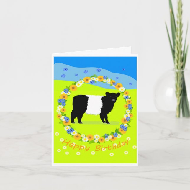 Agradecimiento tarjeta de cumpleaños de ternero Belted Galloway (Anverso)