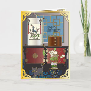 Agradecimiento Tarjeta de cumpleaños del gabinete rojo Mah Jongg