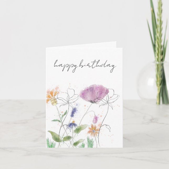 Agradecimiento Tarjeta de cumpleaños | Floral acuarela (Anverso)
