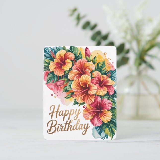 Agradecimiento Tarjeta de cumpleaños floral tropical (Anverso de pie)