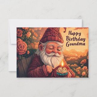Agradecimiento Tarjeta de cumpleaños Gnome para la abuela