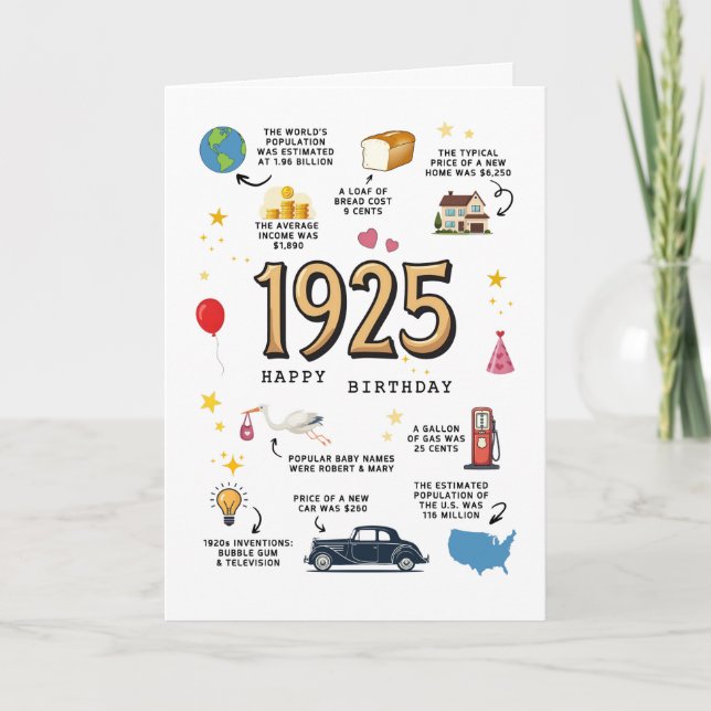 Agradecimiento Tarjeta de cumpleaños imprimible de 1925 (Anverso)