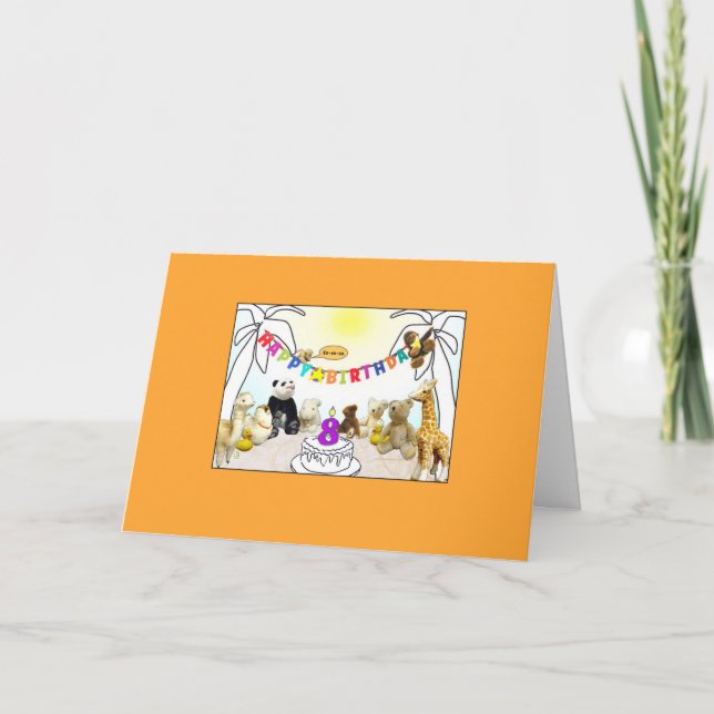 Agradecimiento Tarjeta de cumpleaños Numérico de 8 animales de ve (Anverso)
