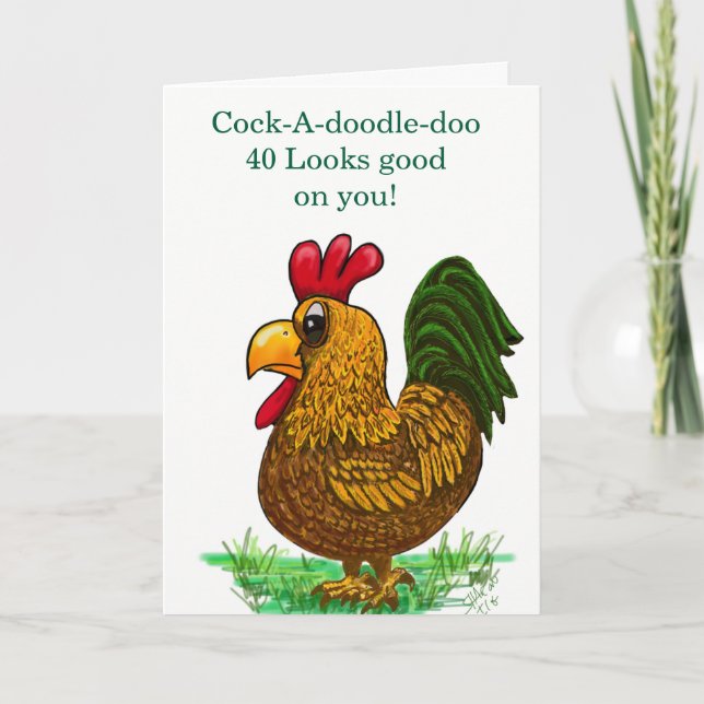 Agradecimiento Tarjeta de cumpleaños número 40 con gallo (Anverso)