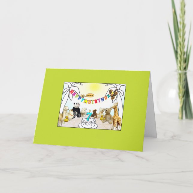 Agradecimiento Tarjeta de cumpleaños número 7 animales de velas (Anverso)