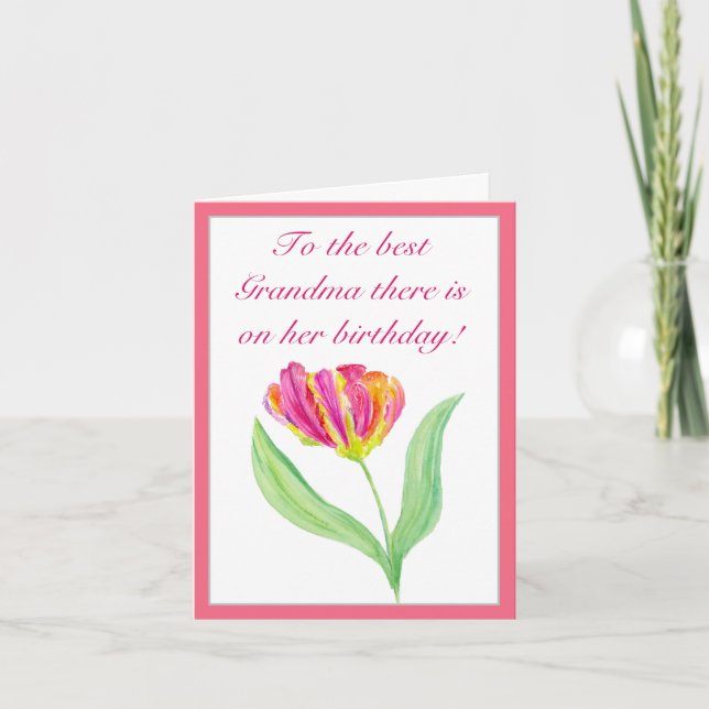 Agradecimiento Tarjeta de cumpleaños para abuela con tulipán rosa (Anverso)