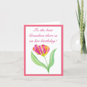Agradecimiento Tarjeta de cumpleaños para abuela con tulipán rosa