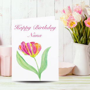 Agradecimiento Tarjeta de cumpleaños para Nana con tulipán rosa c
