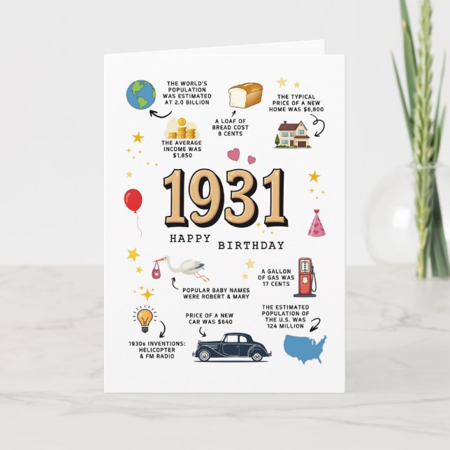 Agradecimiento Tarjeta de cumpleaños para papá o mamá de 1931 (Anverso)