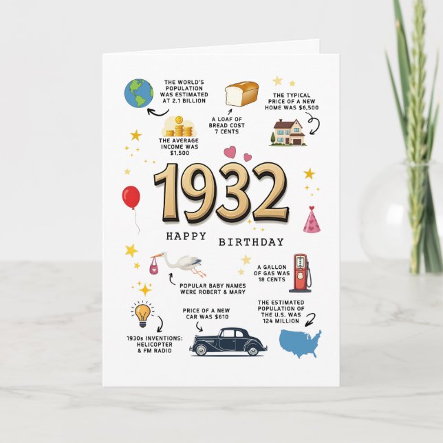 Agradecimiento Tarjeta de cumpleaños para papá o mamá de 1932 (Anverso)