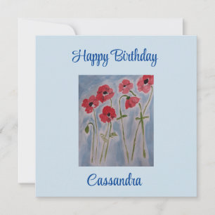 Agradecimiento Tarjeta de cumpleaños plana Wild Red Poppies
