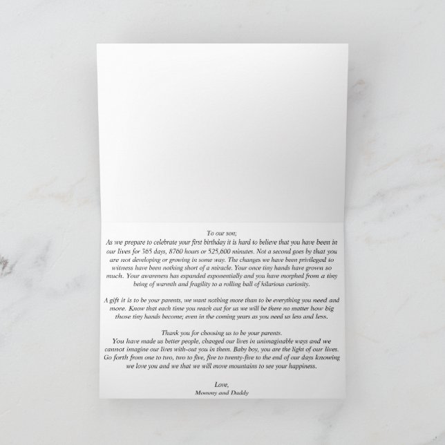 Agradecimiento Tarjeta de cumpleaños plegada para el hijo de mamá (Interior)