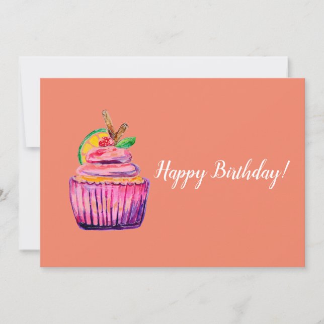 Agradecimiento Tarjeta de cumpleaños Purple Cupcake Deluxe (Anverso)