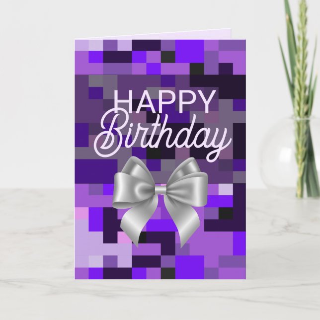 Agradecimiento Tarjeta de cumpleaños Purple Digital y Bow Happy (Anverso)