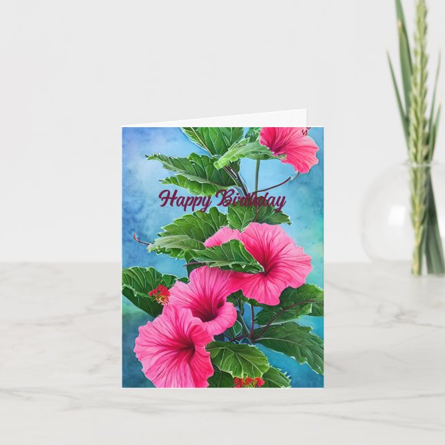 Agradecimiento Tarjeta de cumpleaños Rosado Hibiscus (Anverso)
