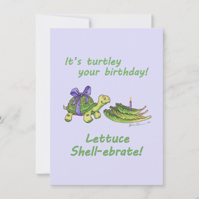 Agradecimiento Tarjeta de cumpleaños Turtle pun con lechuga y vel (Anverso)